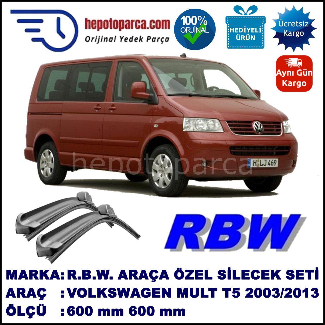 VOLKSWAGEN MULTIVAN T5 MUZ SİLECEK TAKIMI RBW ARACA ÖZEL (2003-2013)