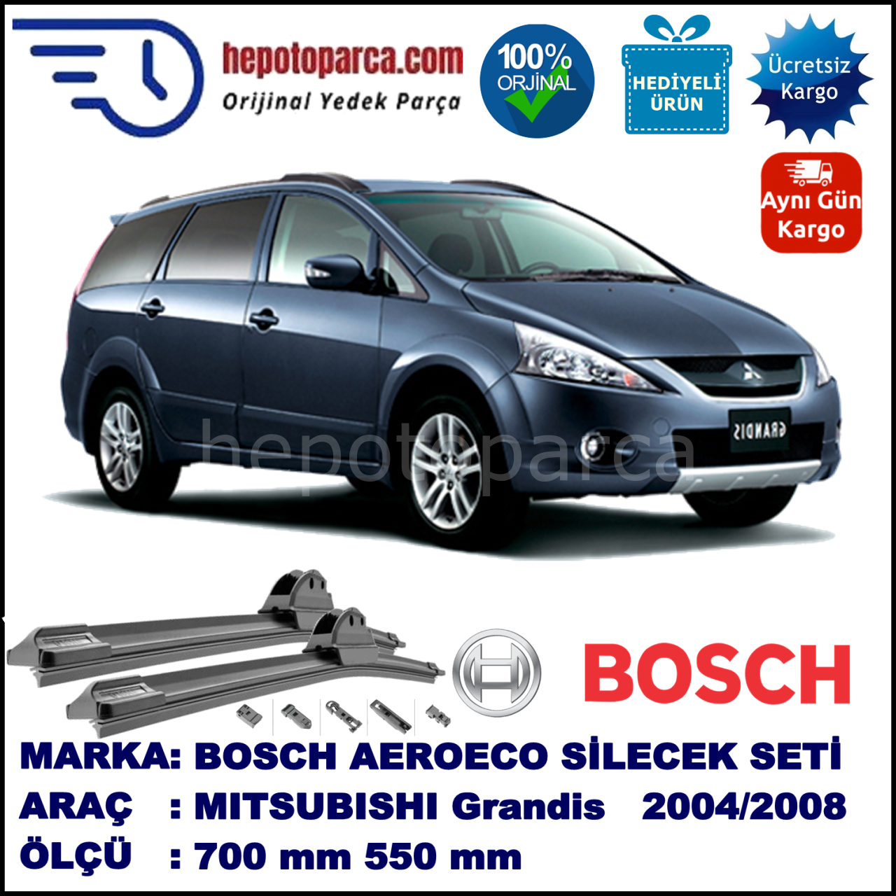 MITSUBISHI Grandis  01.2004-01.2008, 550 / - mm. BOSCH AEROECO Aparatlı Muz Silecek