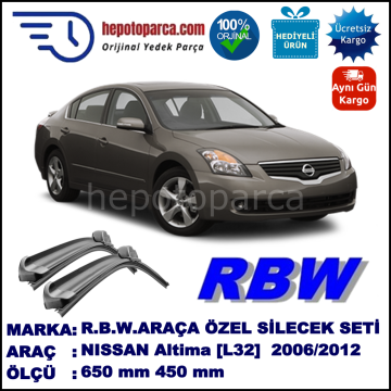 NISSAN Altima [L32] 11.06-... 650 / 400 mm. RBW Muz Silecek Seti  2'li Takım. U Kanca Uyumludur.