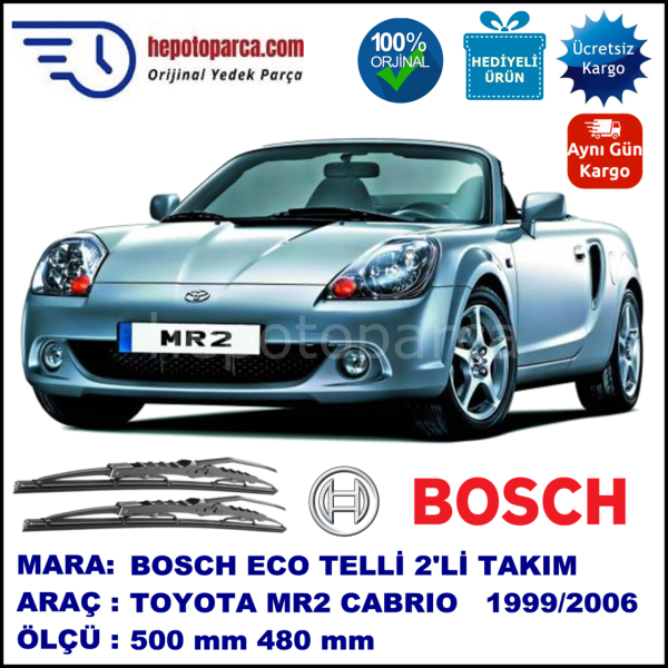 TOYOTA MR2 Cabrio [W3] 12.99-05.06 500 / 480 mm. BOSCH ECO Telli Silecek 2'li Takım