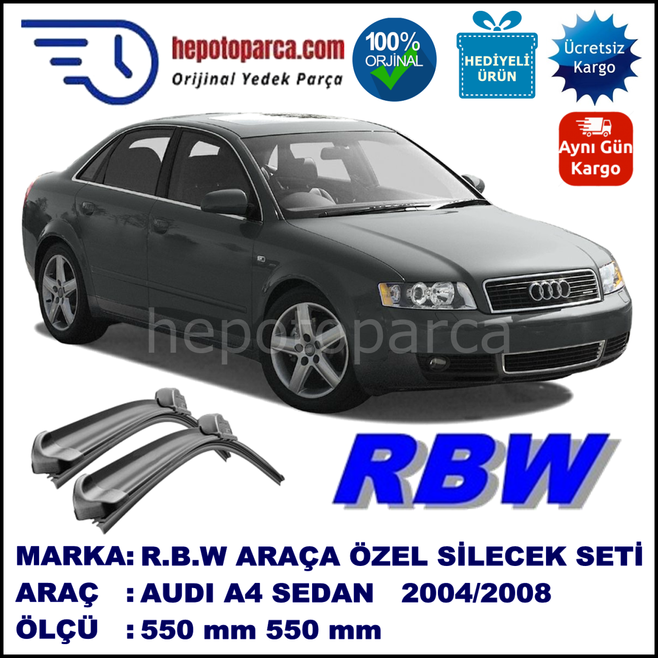 AUDI A4 AVANT SEDAN MUZ SİLECEK TAKIMI RBW ARACA ÖZEL (2004-2008)