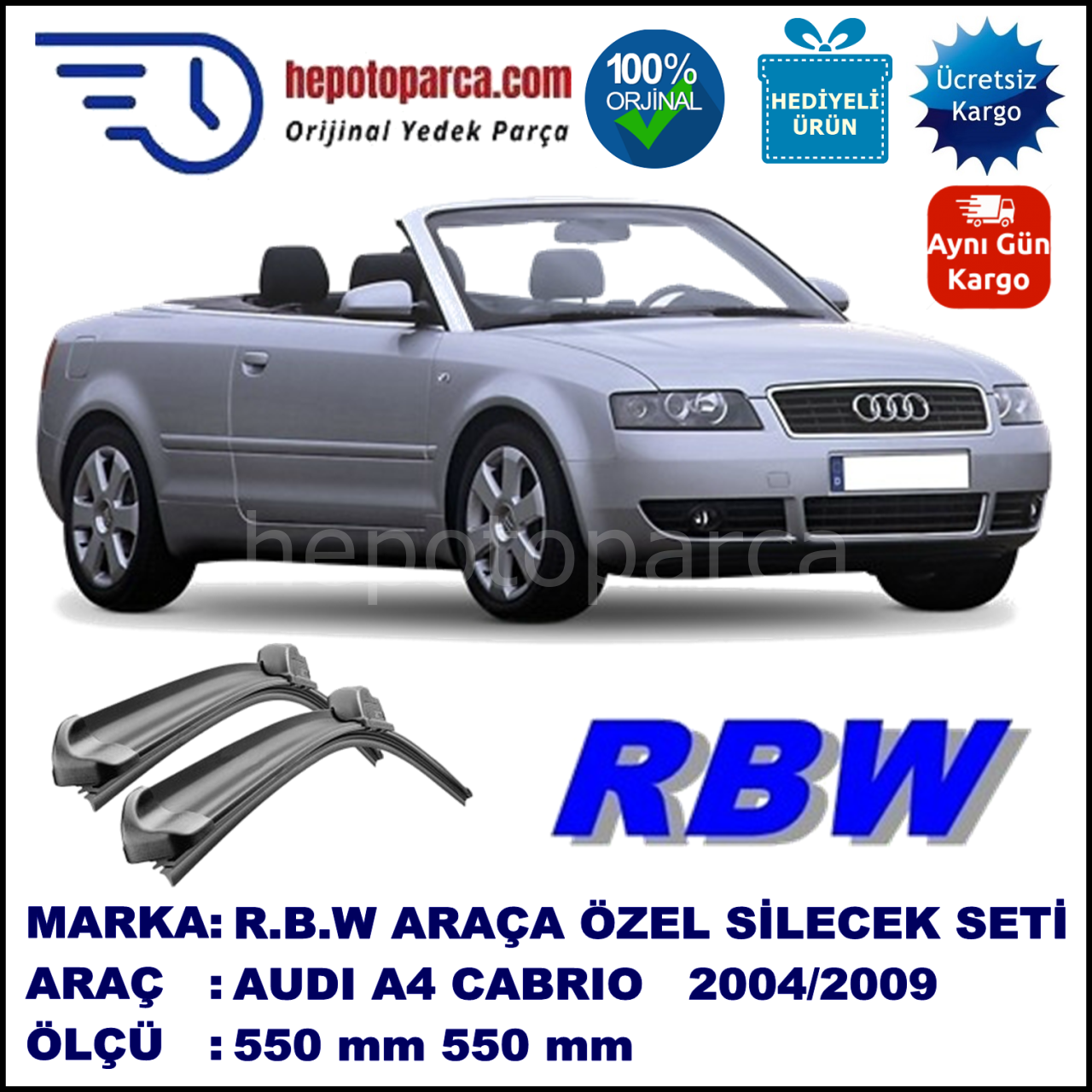 AUDI A4 CABRIO MUZ SİLECEK TAKIMI RBW ARACA ÖZEL (2004-2009)