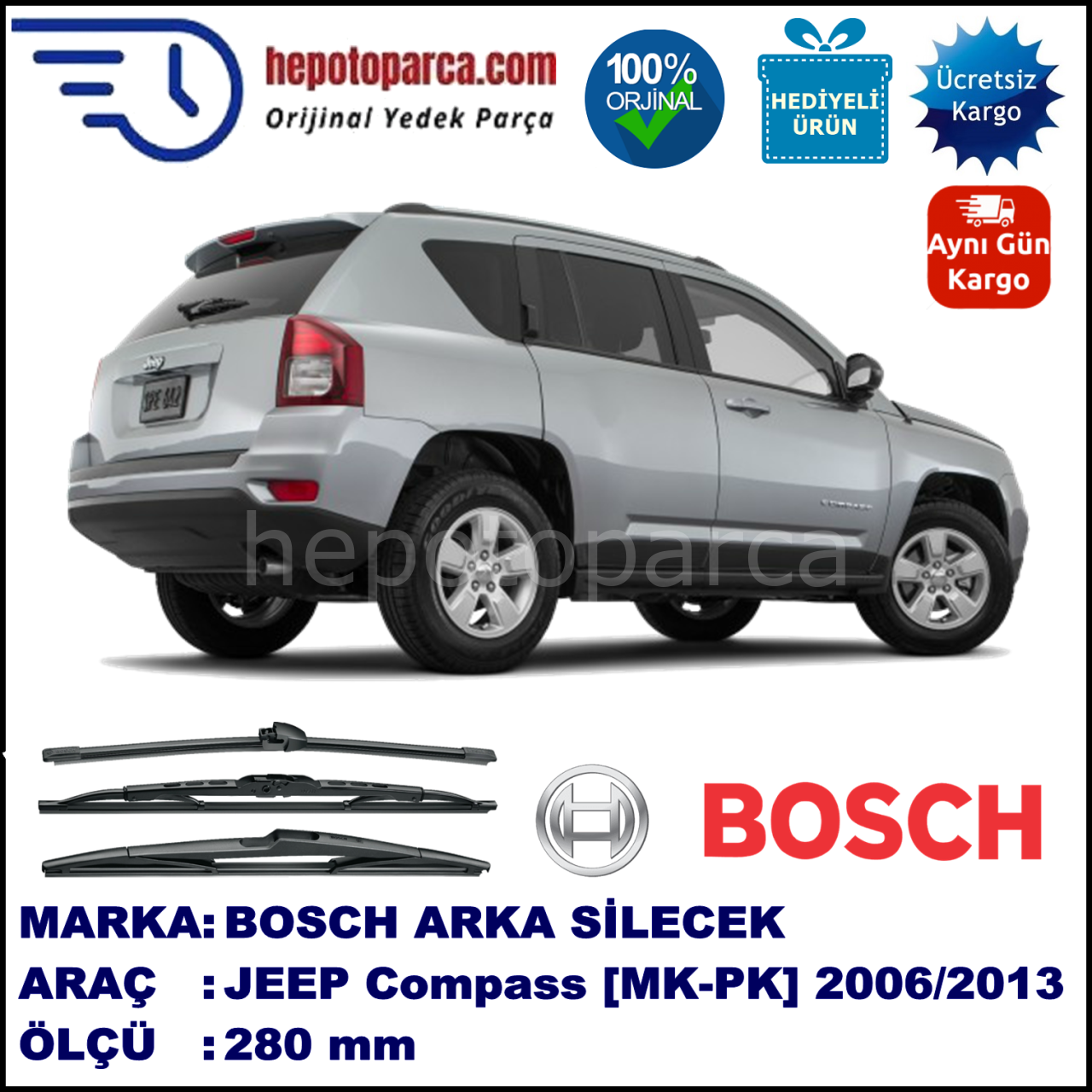 JEEP Compass [MK, PK] 280 mm 10.2006-... BOSCH Arka Silecek
