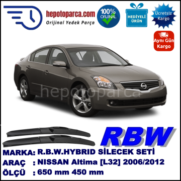 NISSAN Altima [L32] 11.06-... 650 / 400 mm. RBW Hybrid Silecek Seti. U Kanca Uyumlu Hibrit