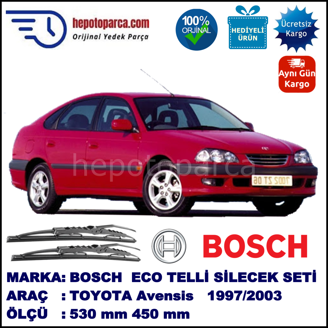 TOYOTA Avensis Liftback [T22] 10.97-01.03 530 / 450 mm. BOSCH ECO Telli Silecek 2'li Takım