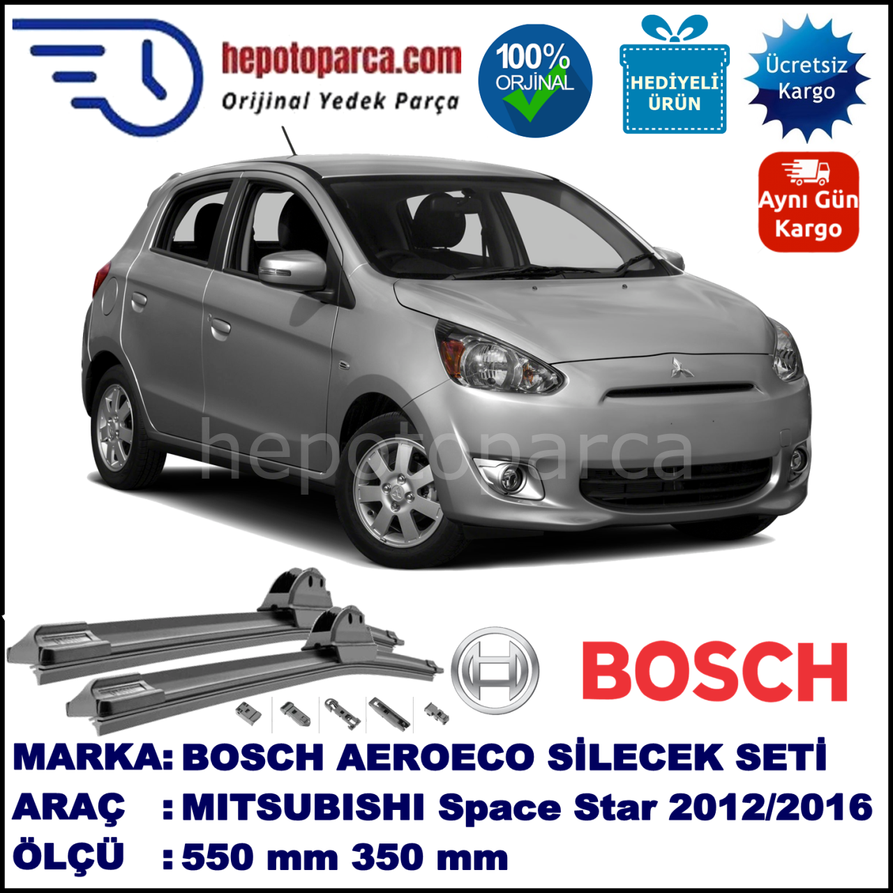 MITSUBISHI Space Star [A0] 11.2012-..., 550 / 350 mm. BOSCH AEROECO Aparatlı Muz Silecek