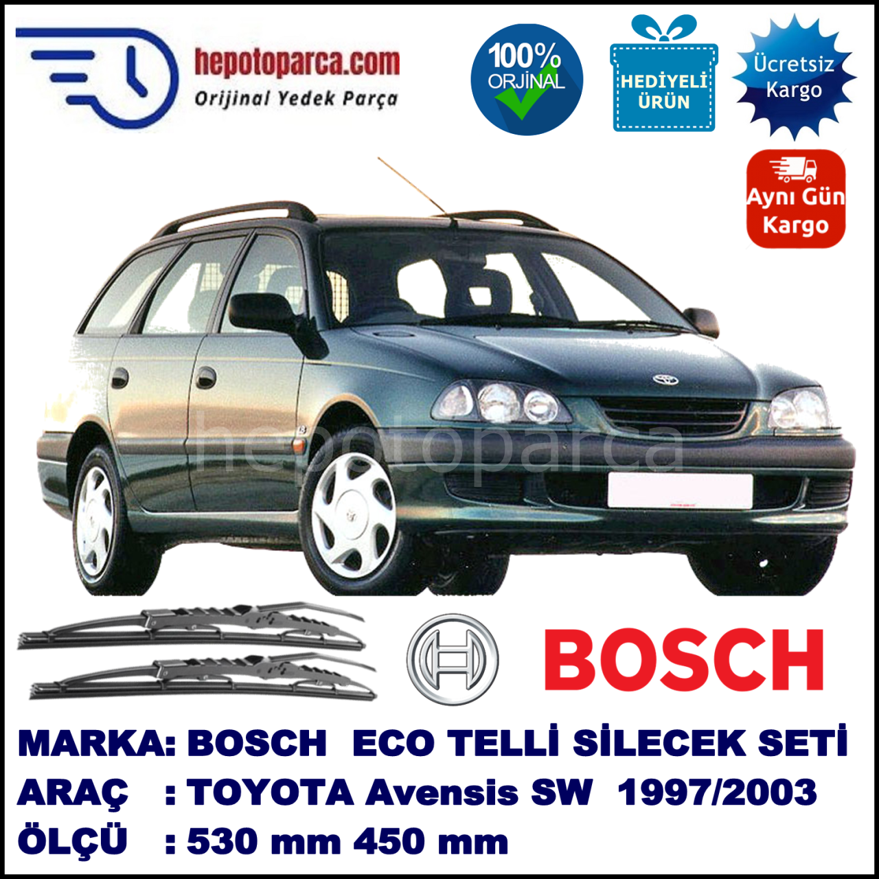 TOYOTA Avensis Wagon [T22] 10.97-01.03 530 / 450 mm. BOSCH ECO Telli Silecek 2'li Takım