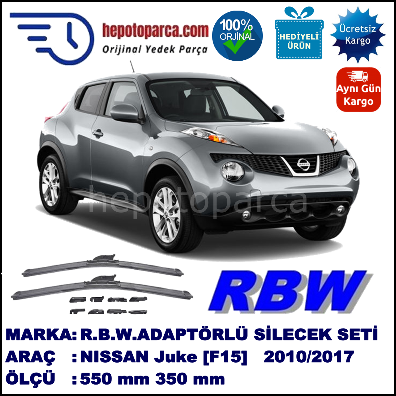 NISSAN Juke [F15] 07.2010-..., 550 / 350 mm.  RBW  ADAPTÖRLÜ MUZ SİLECEK SETİ