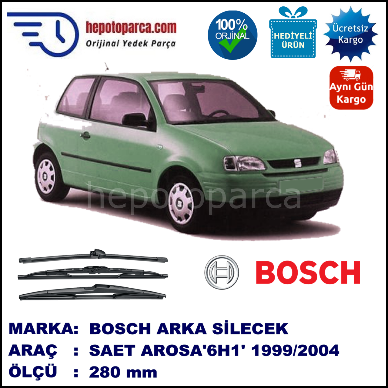 SEAT Arosa [6H1] 280 mm 03.1999-06.2004 BOSCH Arka Silecek