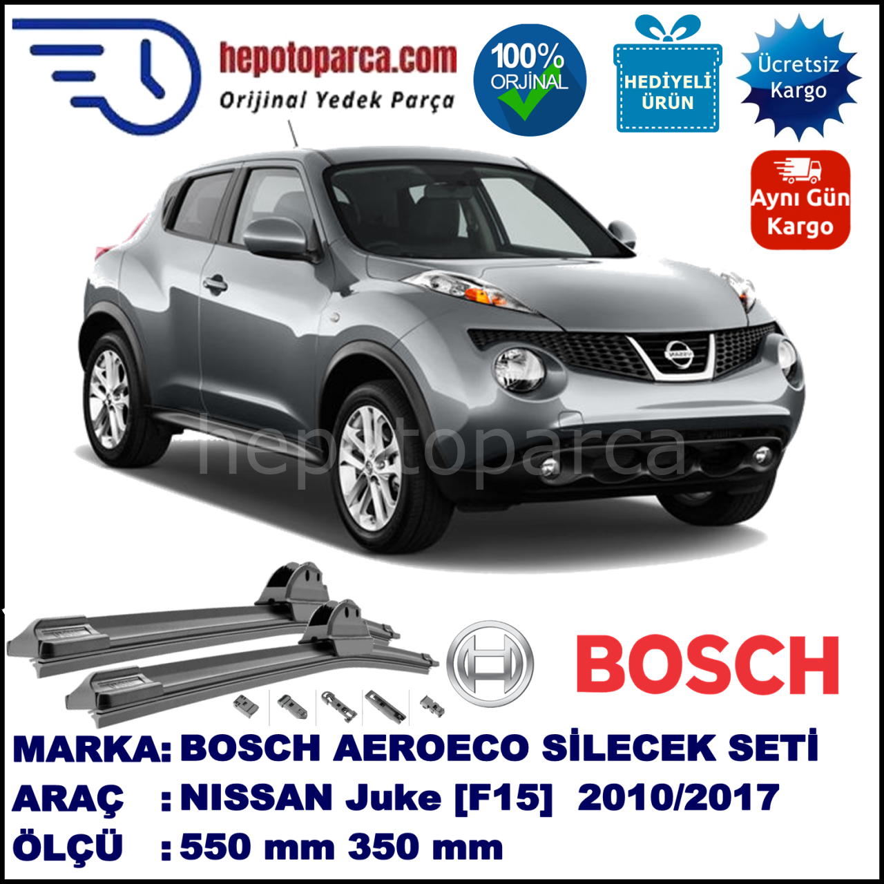 NISSAN Juke [F15] 07.2010-..., 550 / 350 mm. BOSCH AEROECO Aparatlı Muz Silecek