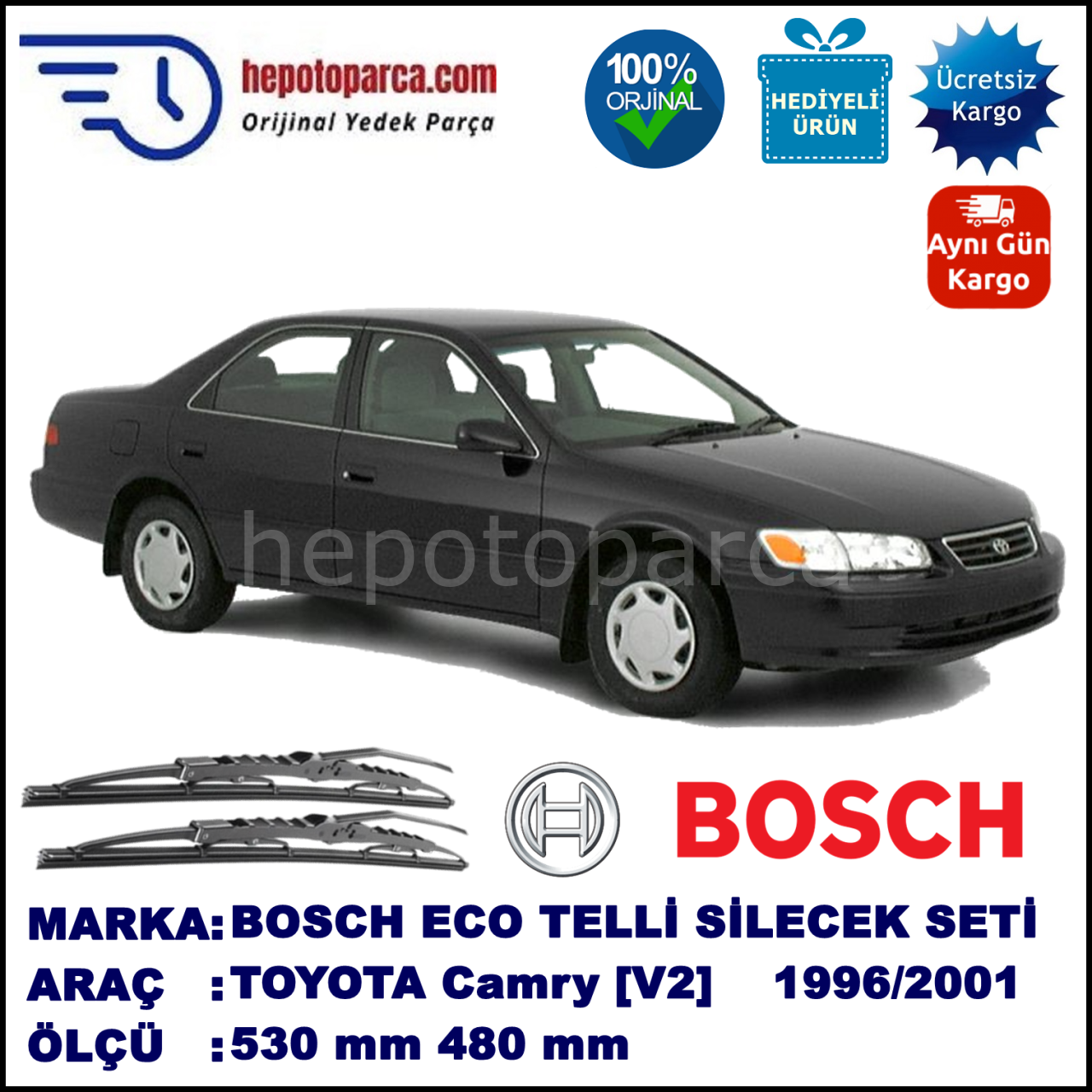 TOYOTA Camry [V2] 06.96-09.01 530 / 480 mm. BOSCH ECO Telli Silecek 2'li Takım