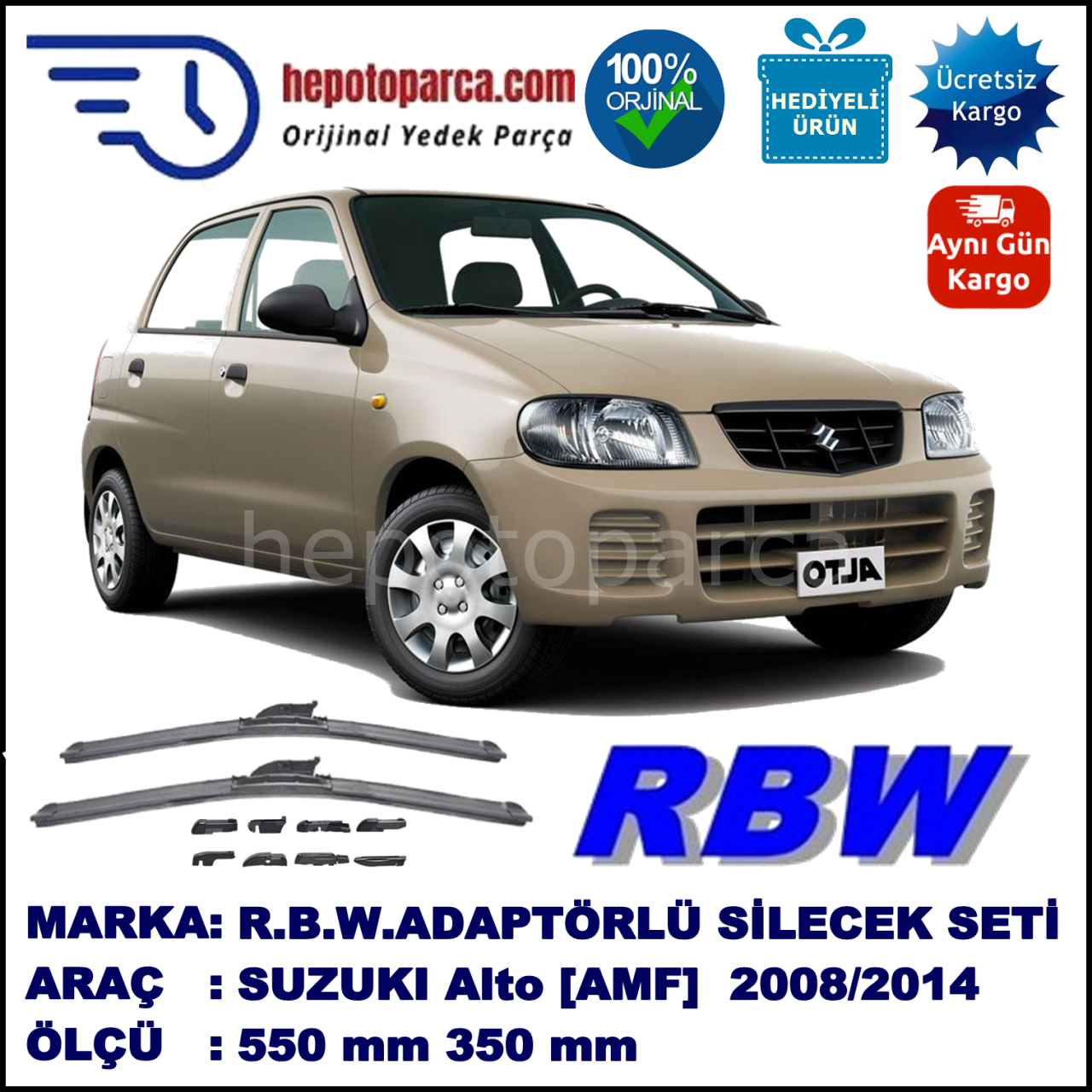 SUZUKI Alto Hatchback  [AMF]  12.2008-..., 550 / 350 mm.  RBW  ADAPTÖRLÜ MUZ SİLECEK SETİ