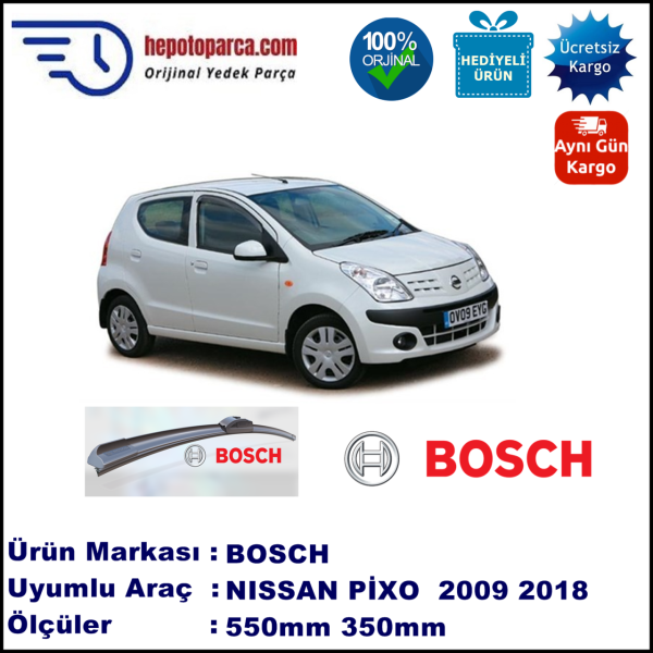 NISSAN Pixo Hatchback [UA0] 03.2009-..., 550 / 350 mm. BOSCH AEROECO Aparatlı Muz Silecek