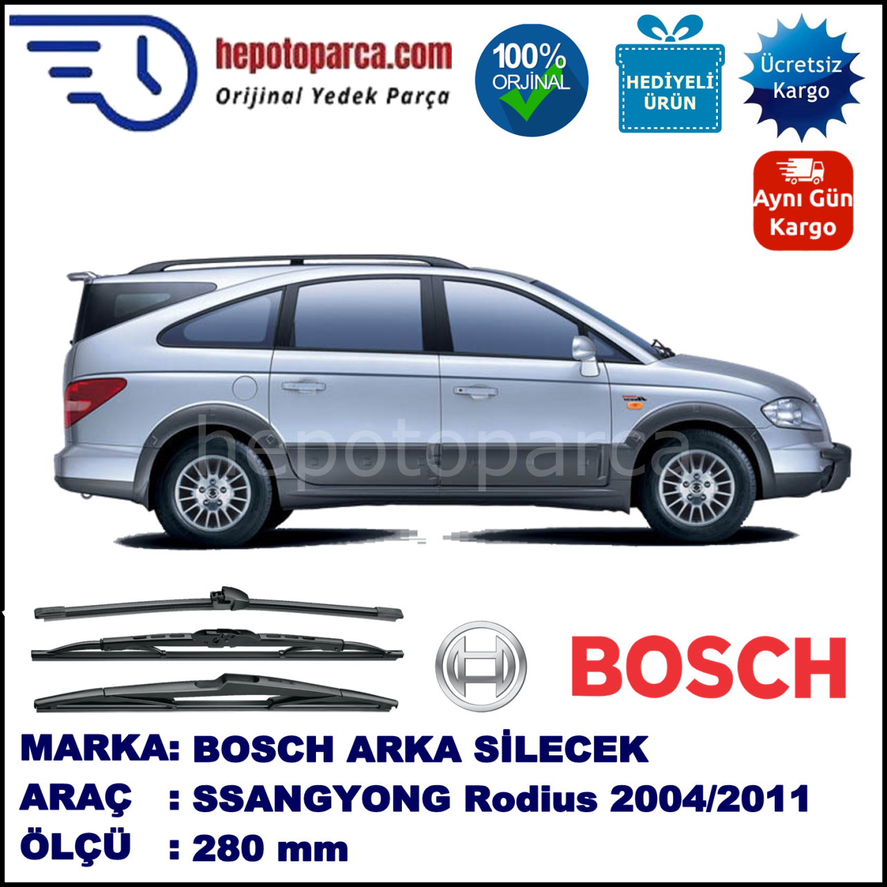 SSANGYONG Rodius  280 mm 08.2004-... BOSCH Arka Silecek