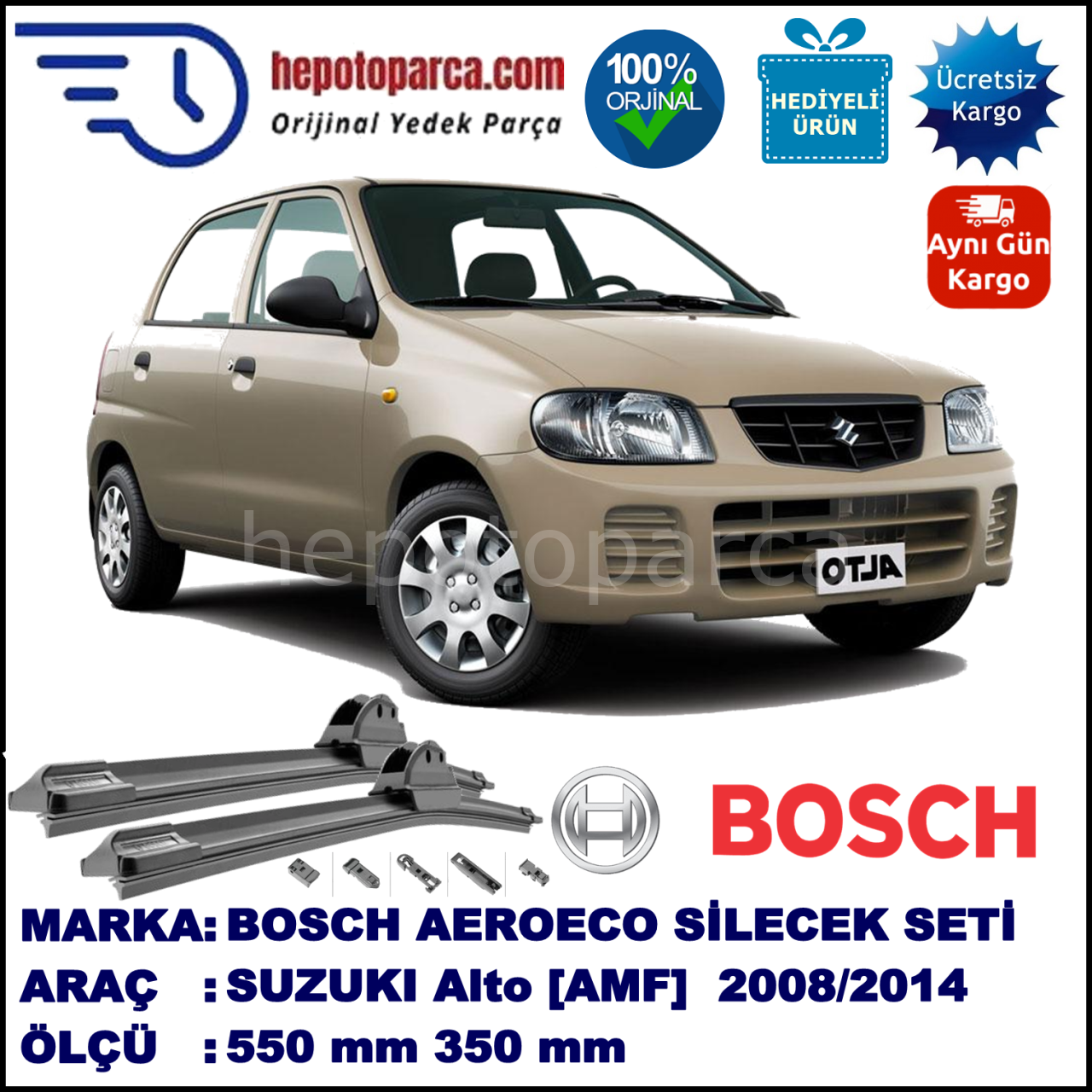 SUZUKI Alto Hatchback  [AMF]  12.2008-..., 550 / 350 mm. BOSCH AEROECO Aparatlı Muz Silecek