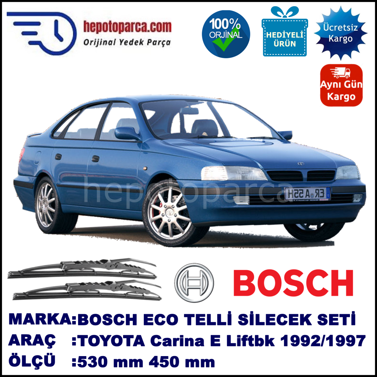 TOYOTA Carina E Liftback [T19] 02.92-10.97 530 / 450 mm. BOSCH ECO Telli Silecek 2'li Takım