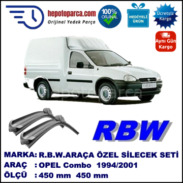 OPEL Combo  09.94-10.01 450 / 450 mm. RBW Muz Silecek Seti  2'li Takım. U Kanca Uyumludur.