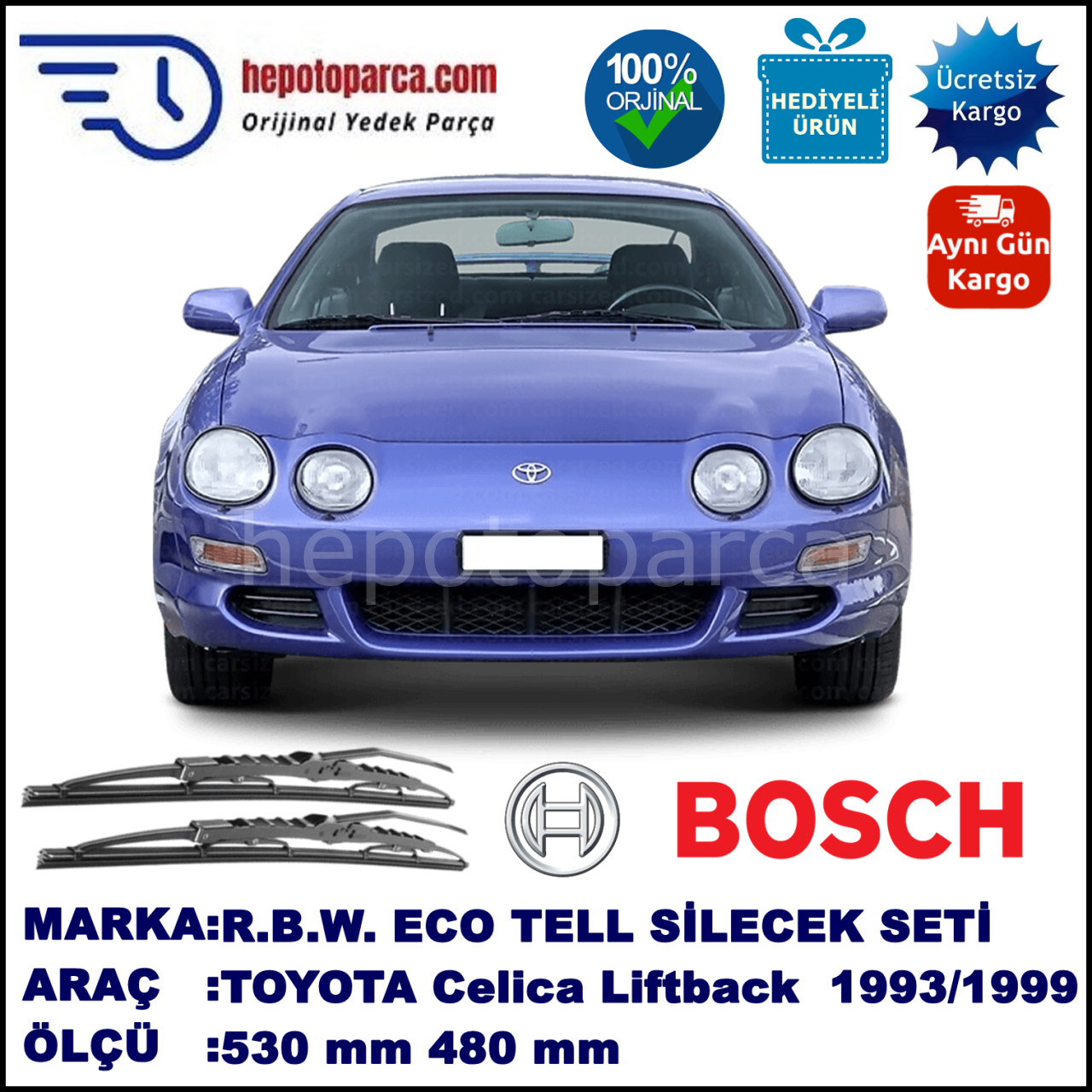 TOYOTA Celica Liftback [T20] 11.93-08.99 530 / 480 mm. BOSCH ECO Telli Silecek 2'li Takım