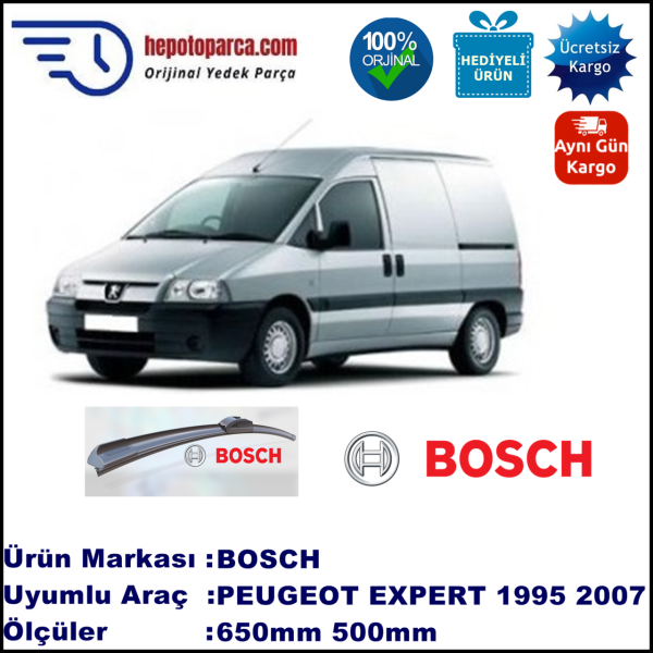 PEUGEOT Expert [U64] 09.1995-01.2007, 650 / 500 mm. BOSCH AEROECO Aparatlı Muz Silecek