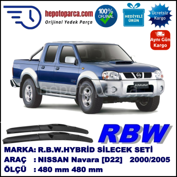 NISSAN Navara [D22] 06.00-... 480 / 480 mm. RBW Hybrid Silecek Seti. U Kanca Uyumlu Hibrit