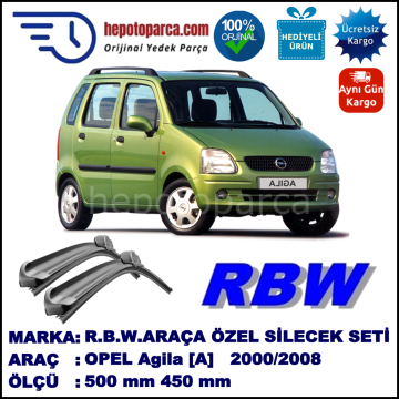 OPEL Agila [A] 06.00-02.08 500 / 450 mm. RBW Muz Silecek Seti  2'li Takım. U Kanca Uyumludur.