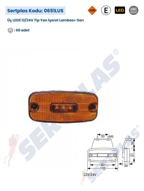 0652LUB 12/24V Ledli Aspöck Geniş Yan İşaret Lamba