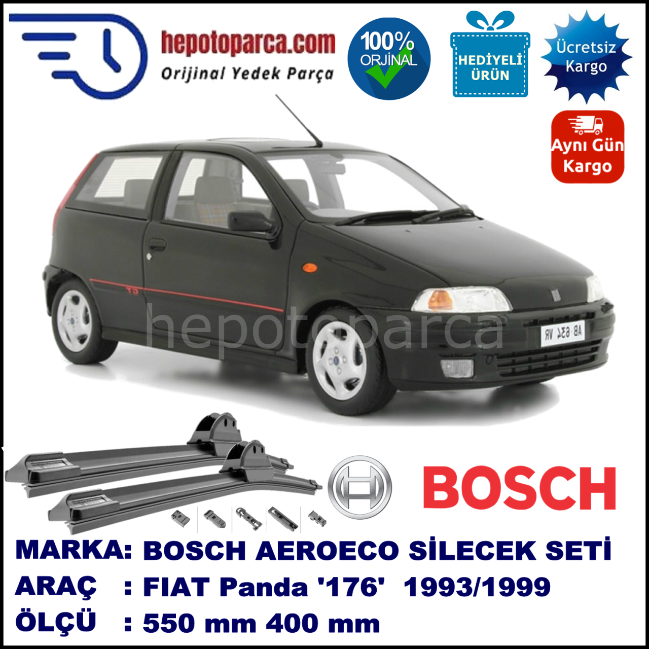 FIAT Punto [176..] 08.1993-08.1999, 550 / 400 mm. BOSCH AEROECO Aparatlı Muz Silecek