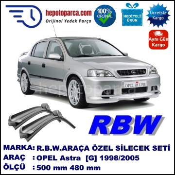 OPEL Astra [G] 03.98-01.05 500 / 480 mm. RBW Muz Silecek Seti  2'li Takım. U Kanca Uyumludur.