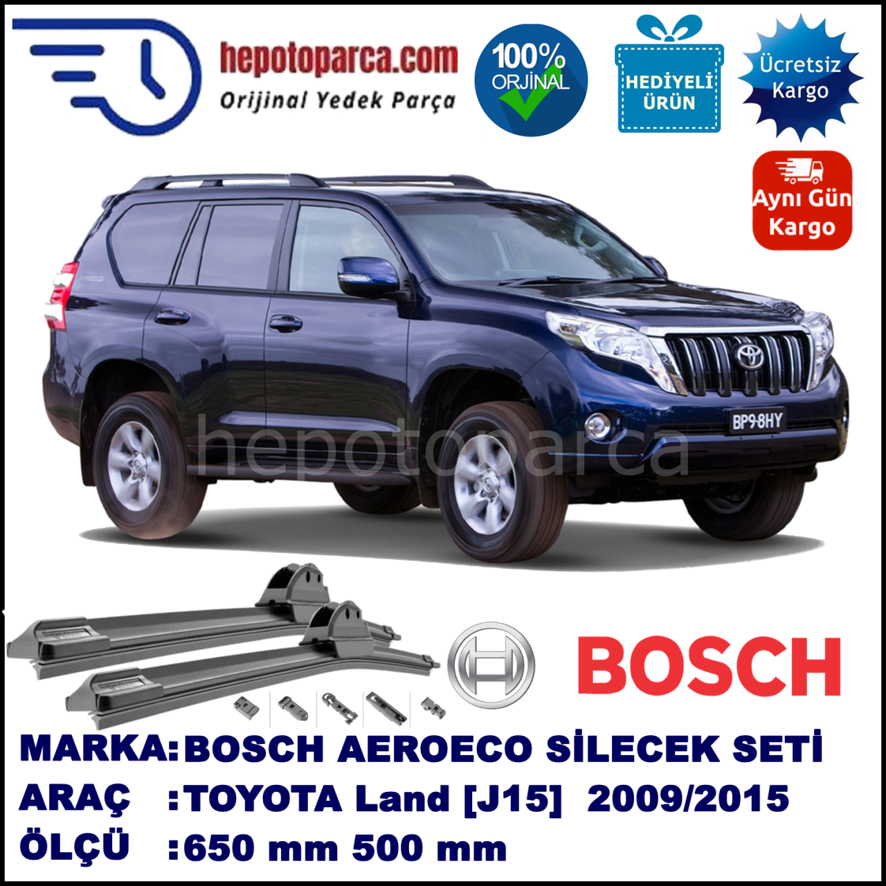 TOYOTA Land Cruiser [J15] 08.2009-..., 650 / 500 mm. BOSCH AEROECO Aparatlı Muz Silecek