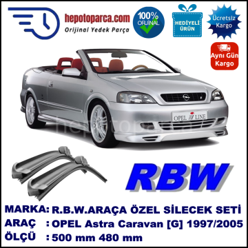 OPEL Astra Cabrio [G] 09.97-08.05 500 / 480 mm. RBW Muz Silecek Seti  2'li Takım. U Kanca Uyumludur.