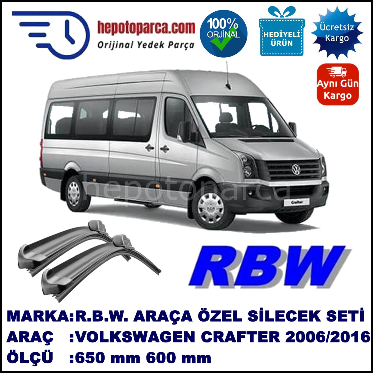 VOLKSWAGEN CRAFTER VOLT MUZ SİLECEK TAKIMI RBW ARACA ÖZEL (2006-2016)