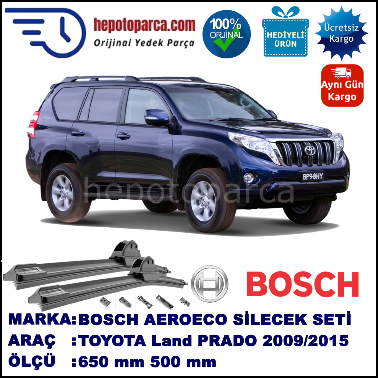 TOYOTA Land Cruiser Prado [J15] 09.2009-..., 650 / 500 mm. BOSCH AEROECO Aparatlı Muz Silecek