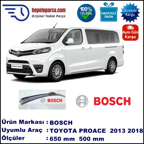 TOYOTA Proace  06.2013-..., 650 / 500 mm. BOSCH AEROECO Aparatlı Muz Silecek
