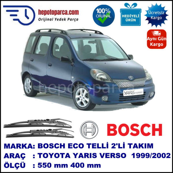 TOYOTA Yaris Verso [P2] 08.99-11.02 550 / 400 mm. BOSCH ECO Telli Silecek 2'li Takım