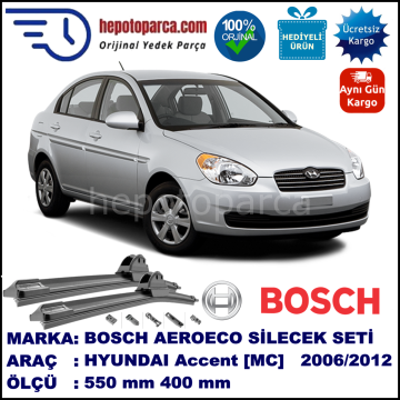 HYUNDAI Accent [MC] 04.2006-02.2012, 550 / 400 mm. BOSCH AEROECO Aparatlı Muz Silecek