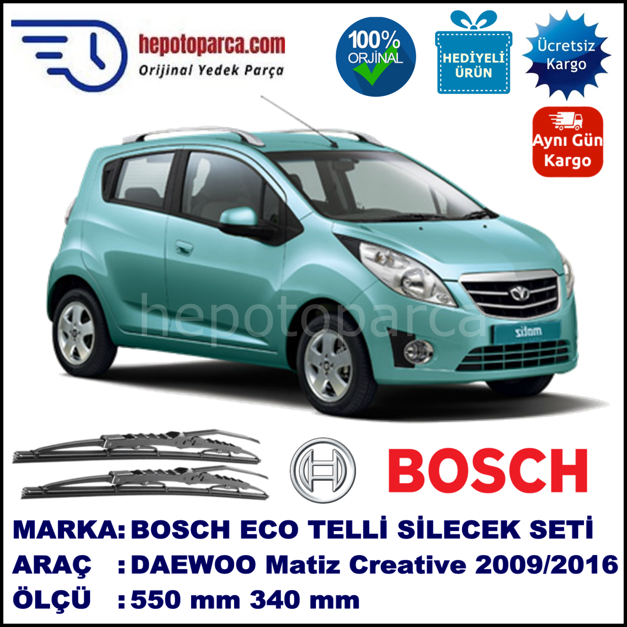 DAEWOO Matiz Creative  09.09-... 550 / 340 mm. BOSCH ECO Telli Silecek 2'li Takım