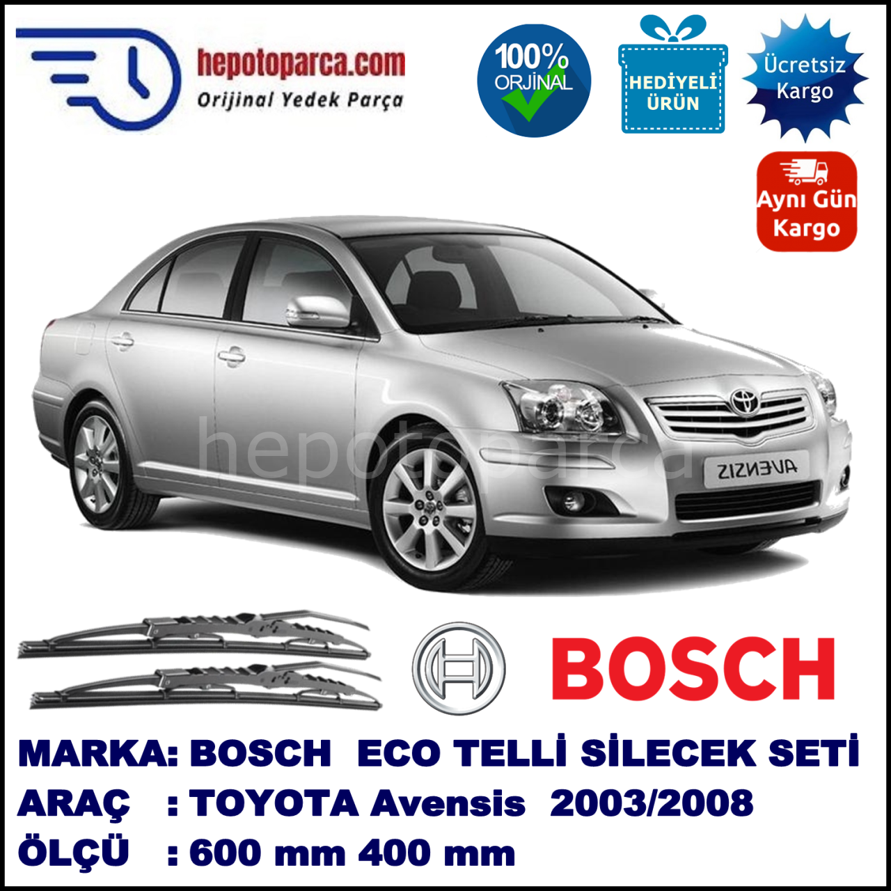 TOYOTA Avensis [T25] 01.03-11.08 600 / 400 mm. BOSCH ECO Telli Silecek 2'li Takım