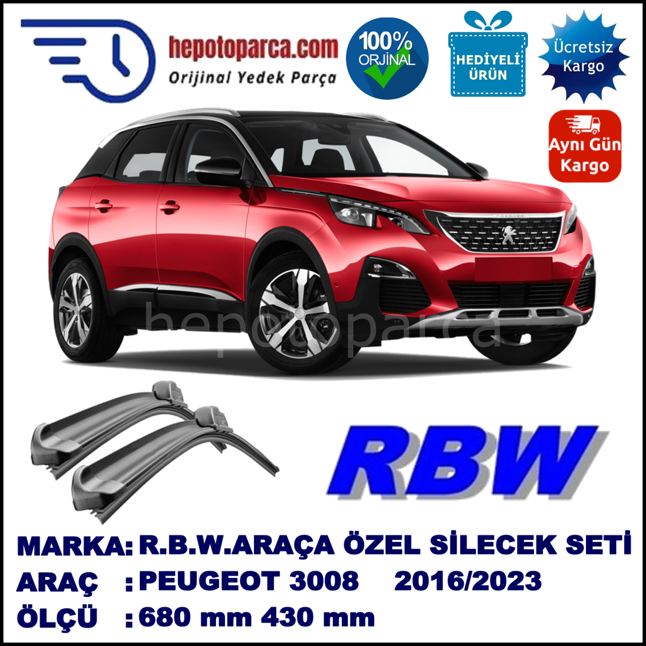 PEUGEOT 3008 MUZ SİLECEK TAKIMI RBW ARACA ÖZEL (2016→)