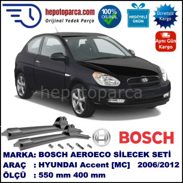 HYUNDAI Accent Hatchback [MC] 04.2006-02.2012, 550 / 400 mm. BOSCH AEROECO Aparatlı Muz Silecek