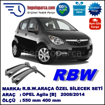 OPEL Agila [B] 03.08-... 550 / 400 mm. RBW Muz Silecek Seti  2'li Takım. U Kanca Uyumludur.