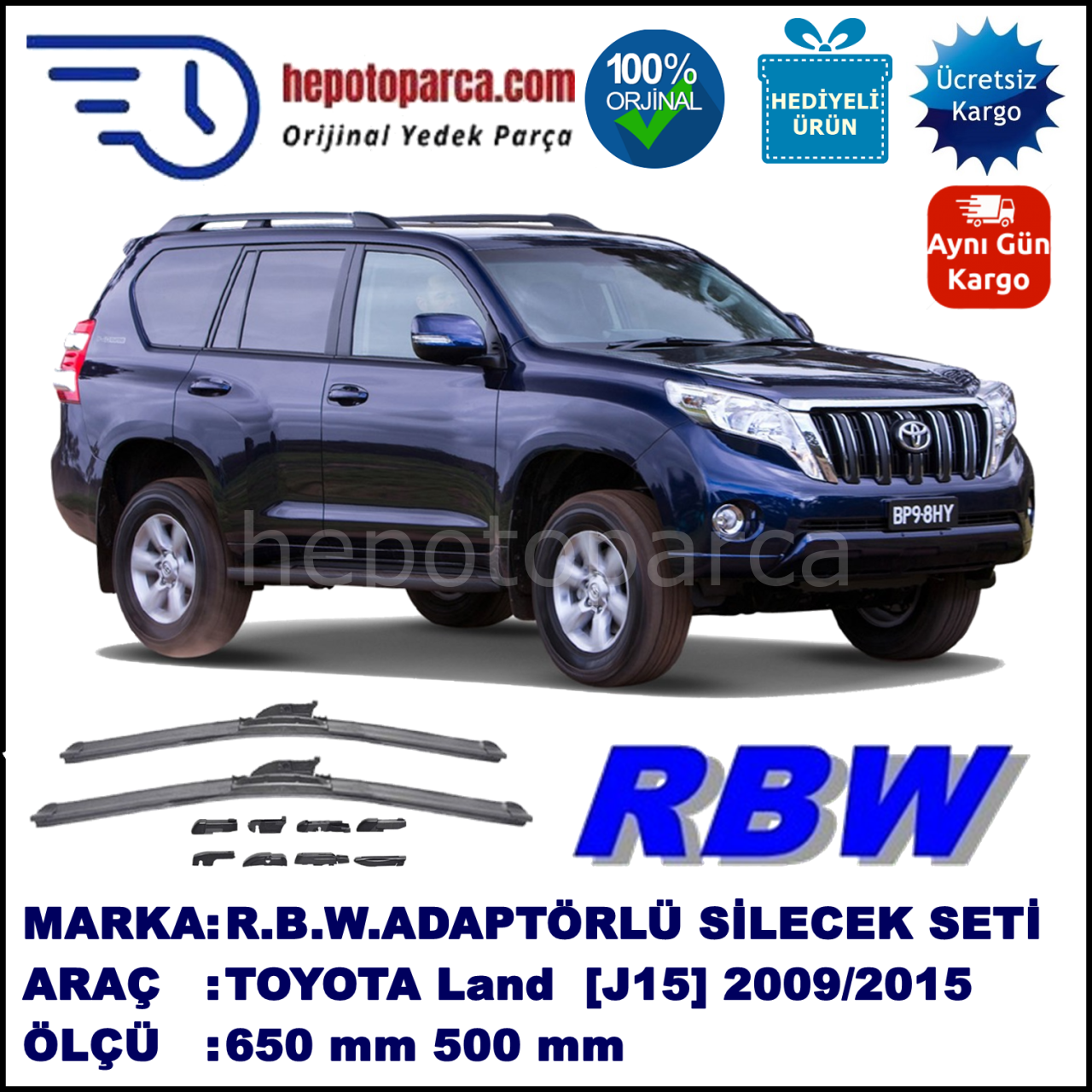 TOYOTA Land Cruiser [J15] 08.2009-..., 650 / 500 mm.  RBW  ADAPTÖRLÜ MUZ SİLECEK SETİ