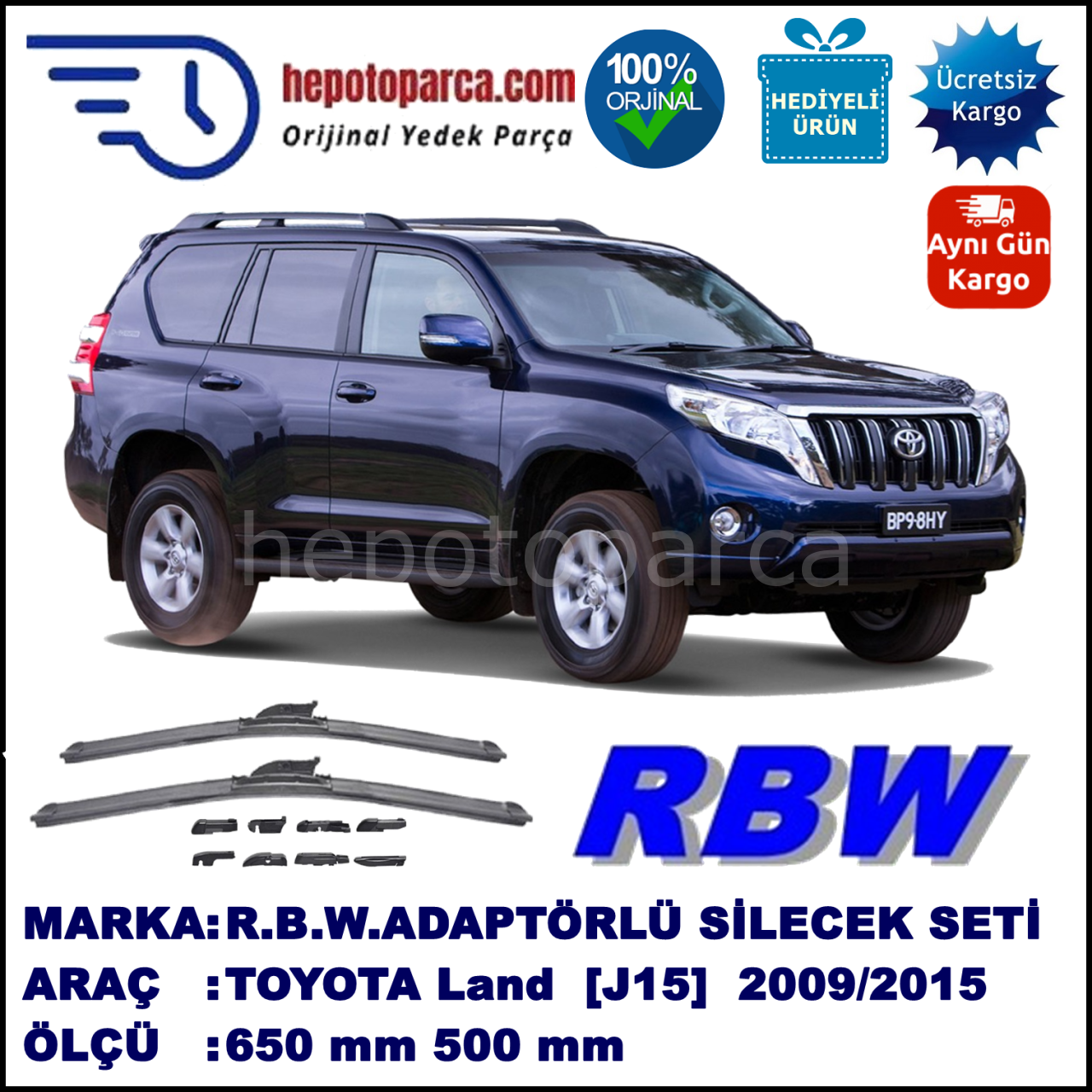 TOYOTA Land Cruiser Prado [J15] 09.2009-..., 650 / 500 mm.  RBW  ADAPTÖRLÜ MUZ SİLECEK SETİ