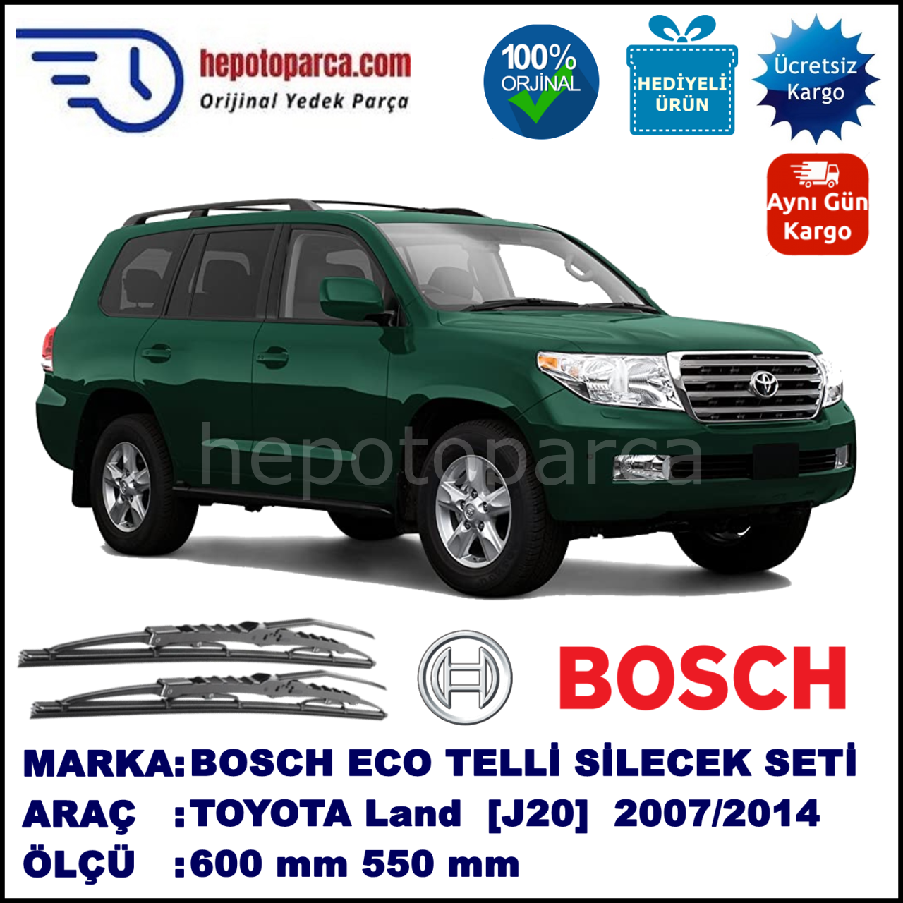 TOYOTA Land Cruiser [J20] 09.07-... 600 / 550 mm. BOSCH ECO Telli Silecek 2'li Takım