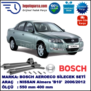 NISSAN Almera (Classic) [B10] 01.2006-..., 550 / 400 mm. BOSCH AEROECO Aparatlı Muz Silecek