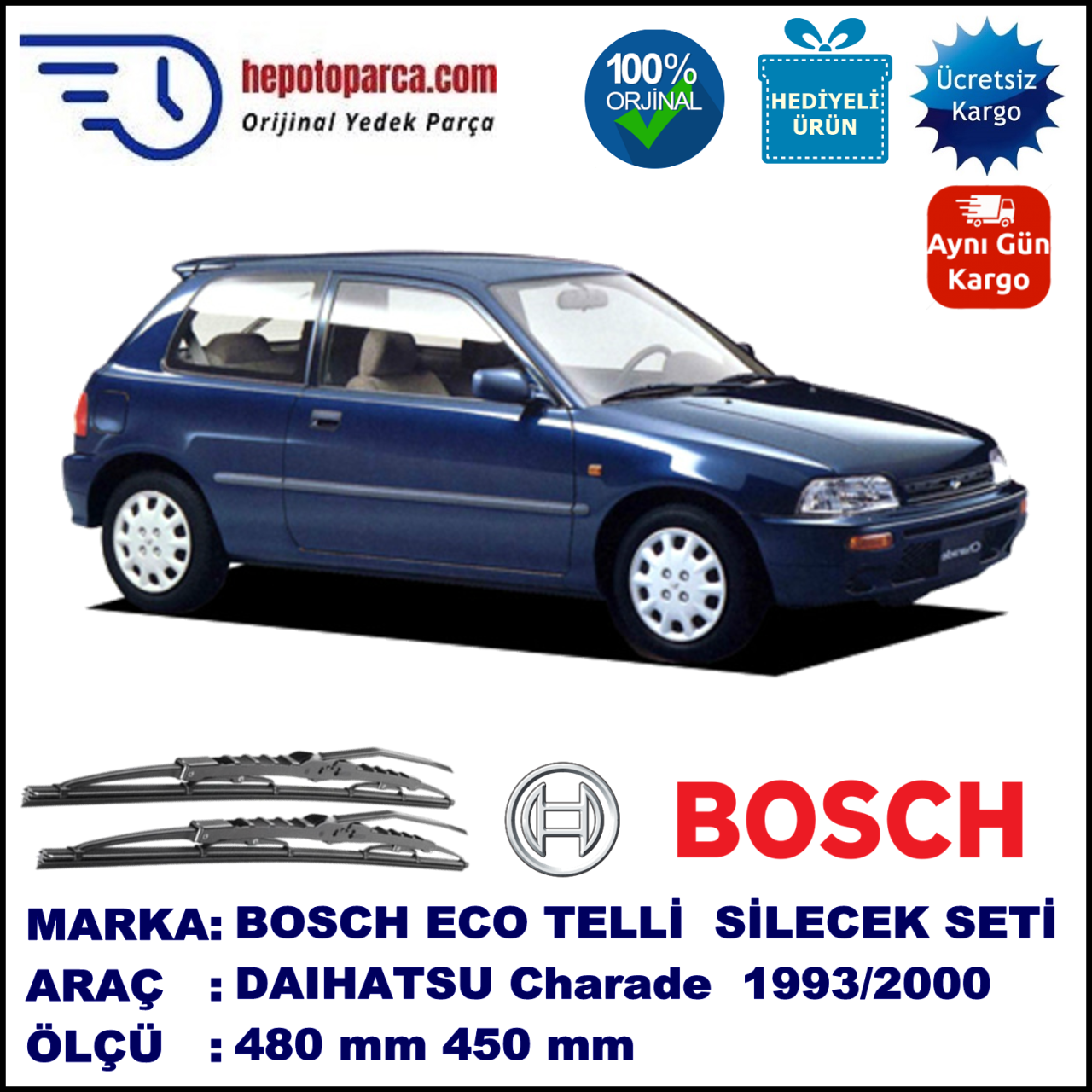 DAIHATSU Charade Hatchback [G2] 01.93-09.00 480 / 450 mm. BOSCH ECO Telli Silecek 2'li Takım