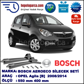 OPEL Agila [B] 03.2008-..., 550 / 400 mm. BOSCH AEROECO Aparatlı Muz Silecek