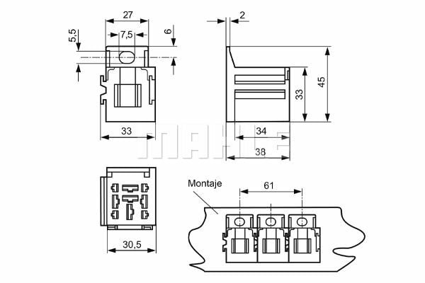 ZCH1 MICRO RELAY SOCKET, 4x2,8 mm -2x6,3 mm -3x9,5 PASS. CARS/HEAVY D. UNIVERSAL
