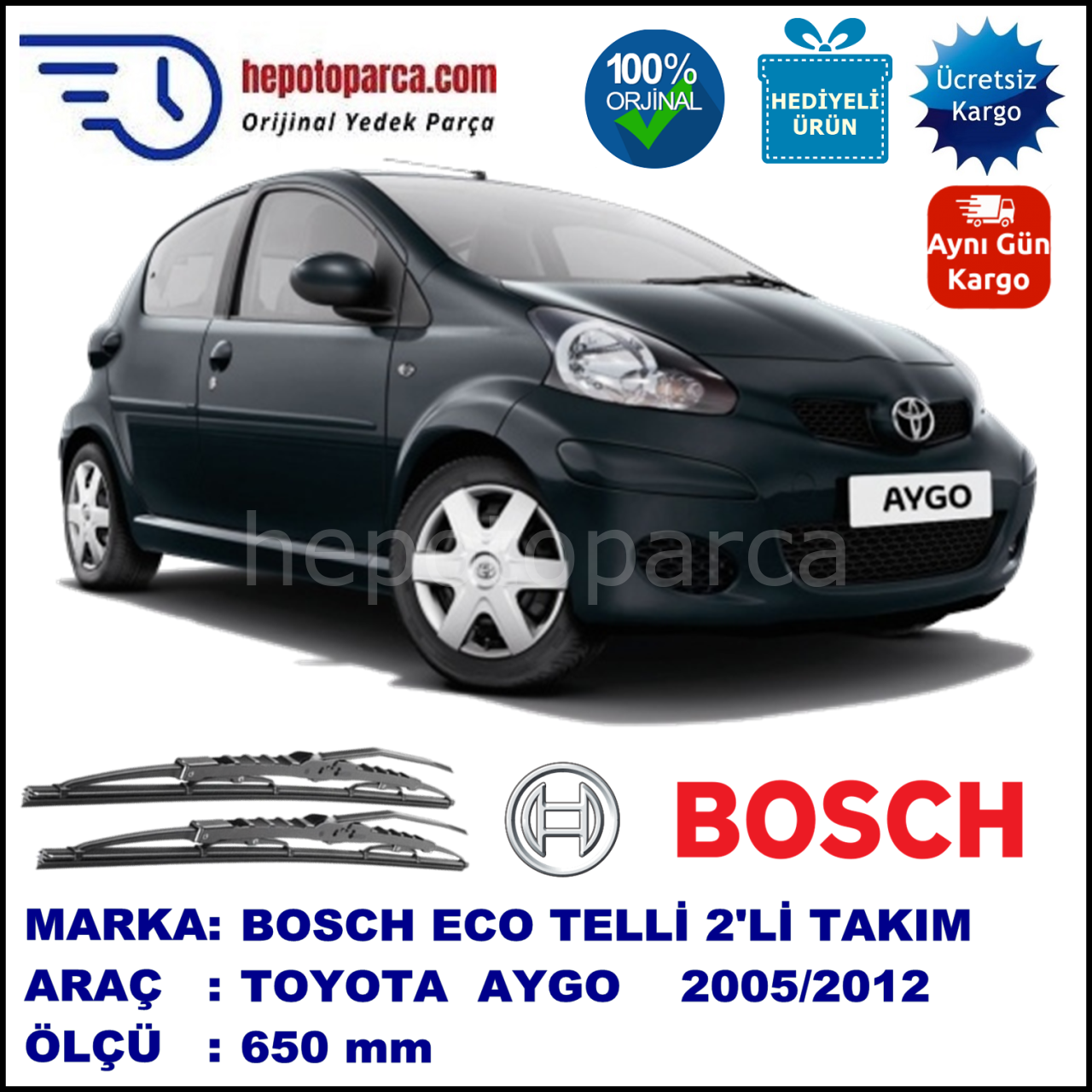 TOYOTA Aygo  02.05-... 650 /  mm. BOSCH ECO Telli Silecek 1 Adet