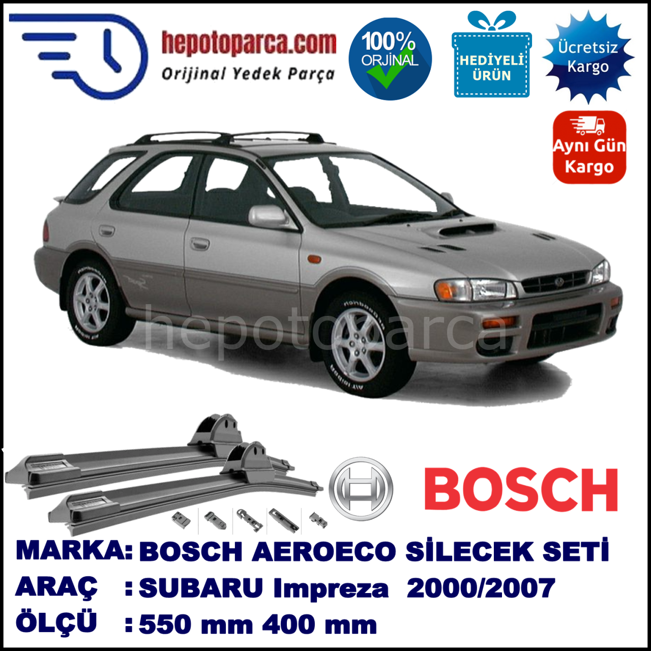 SUBARU Impreza Outback [GD, GG] 10.2000-06.2007, 550 / 400 mm. BOSCH AEROECO Aparatlı Muz Silecek