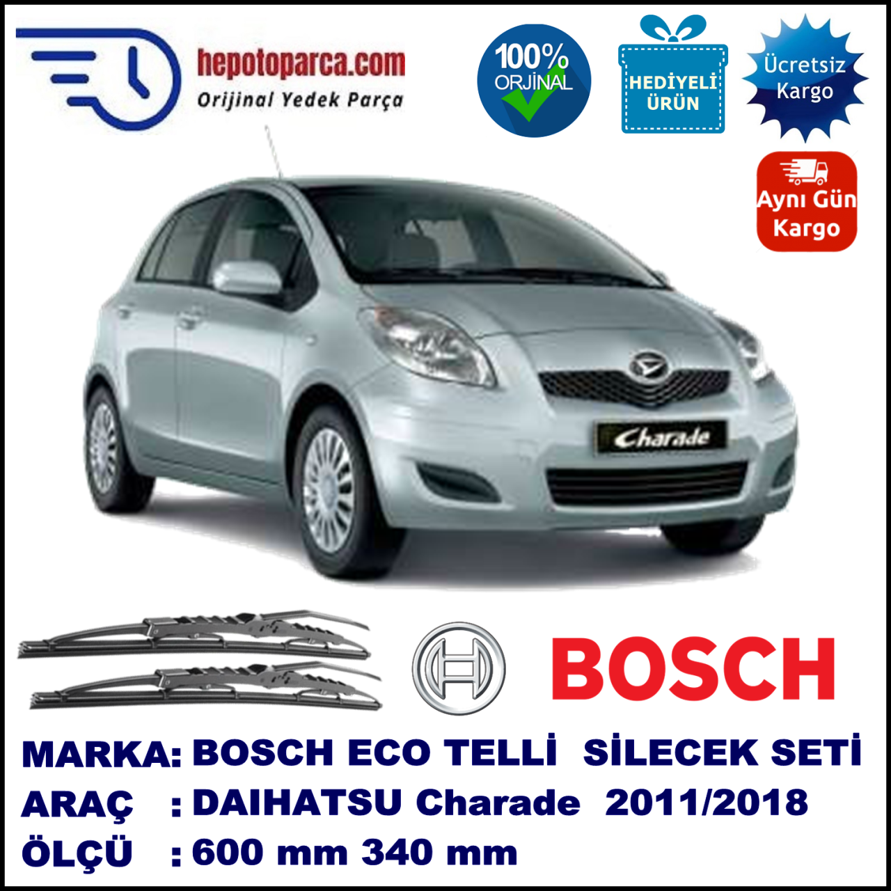 DAIHATSU Charade  [NSP90] 03.11-... 600 / 340 mm. BOSCH ECO Telli Silecek 2'li Takım